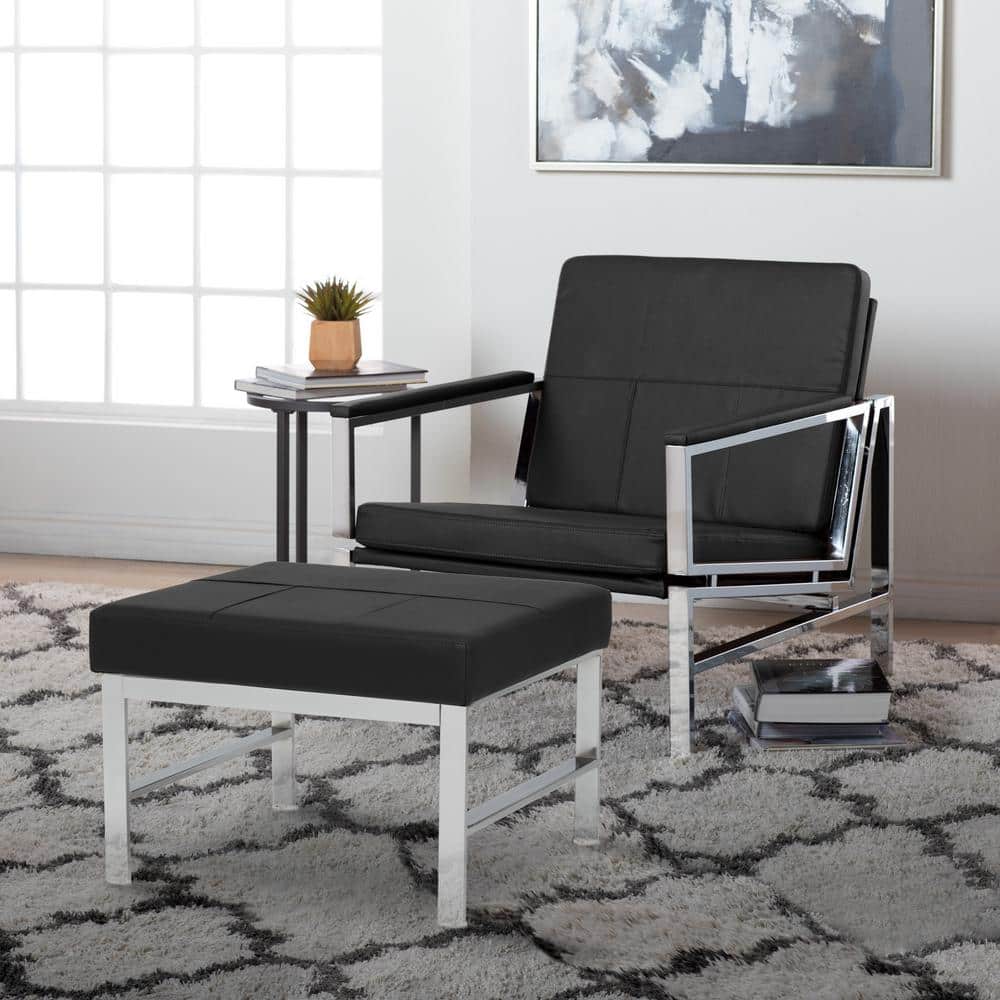 Atlas Chrome/Black Bonded Faux Leather Upholstery Rectangle Footstool Medium Ottoman price history on PriceWatchPro