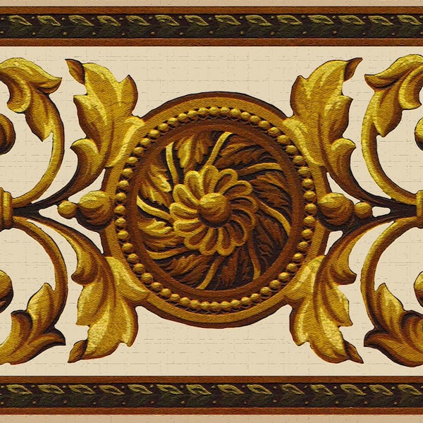 Dundee Deco Falkirk Dandy II Gold Scrolls Damask Peel and Stick Wallpaper Border