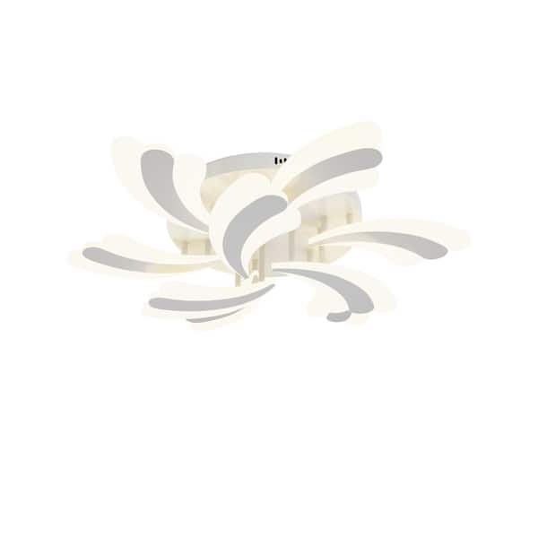 aiwen Modern 31.1 in. Leaf Petals White Acrylic Dimmable LED Flush Mount Flower Ceiling Light with Remote