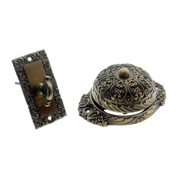 idh by St. Simons Solid Brass Ornate Mechanical Twist Door Bell in Antique Brass