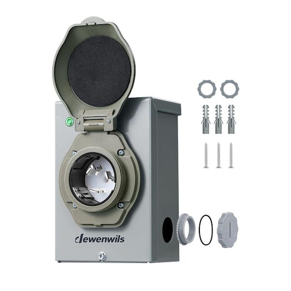 50 Amp Power Inlet Box 125/250-Volt 60Hz Backyard SS2-50P Waterproof Socket, Gray