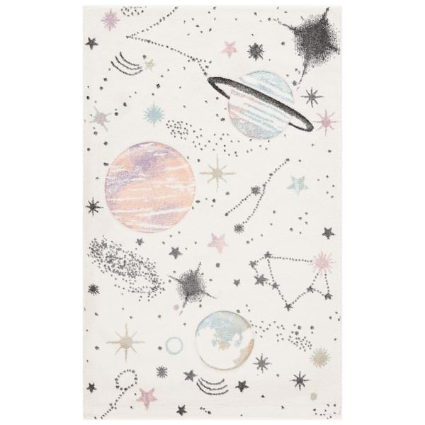 Carousel Kids 3 ft. x 5 ft. Ivory/Orange Galaxy Area Rug