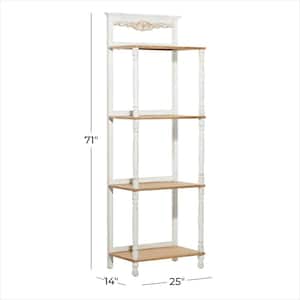 71 in. 4 Shelves Wood Stationary White Floral Intricately Carved Shelving Unit