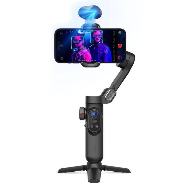 Gimbal Stabilizer with AI Vision Sensor for Face Tracking, 3-Axis Stabilize, OLED Display for iPhone/Android in Black