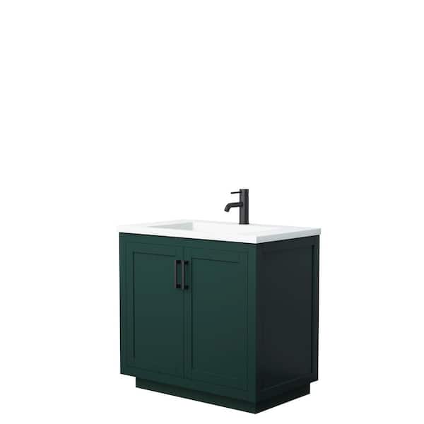Wyndham Collection Miranda 36 in. W x 22 in. D x 34.25 in. H Single Bath Vanity in Green with Matte White Solid Surface Top