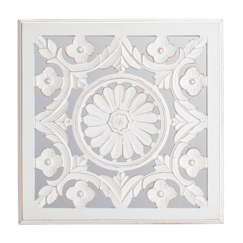 Fetco 24-in by 24-in Meryl White Carved Square Mirrored Medallion MDF ...