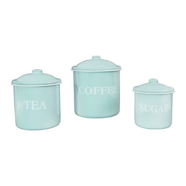 Set Of 3 Marble Effect Tea Coffee Sugar Canisters Metal Tin Storage Container 