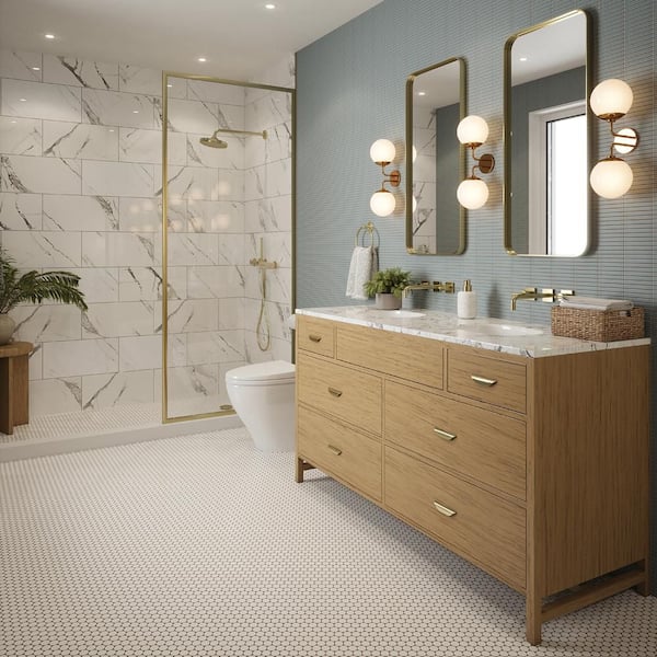 1 in. Penny Breve Off White 11.375 in. x 12.25 in. Penny Matte Porcelain Wall and Floor Mosaic Tile (14.51 sq. ft./Case)