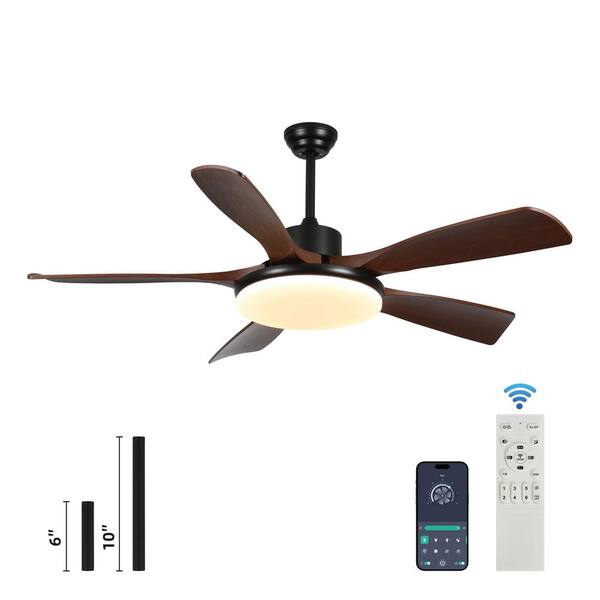 Unbranded 52 in. Smart Indoor Black Ceiling Fan with Light, Dimmable, Quiet Reversible DC Motor, 5 ABS Blades and Remote