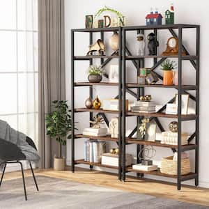 Hamilton 70.9 in. Rustic Brown Wood 6-Shelf Etagere Bookcase with Open Back, 11.8"D x 31.5"W x 70.87"H