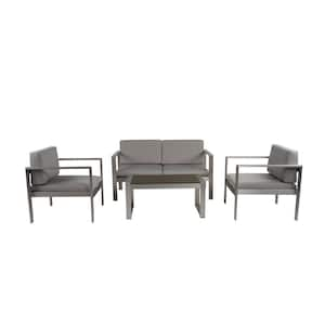 4-Piece Aluminum Patio Conversation Set with Gray Cushions