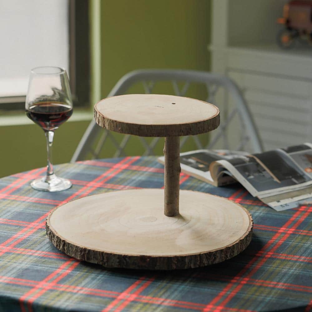 Rustic Two-Tier Natural Wood Tree Bark Server Tray