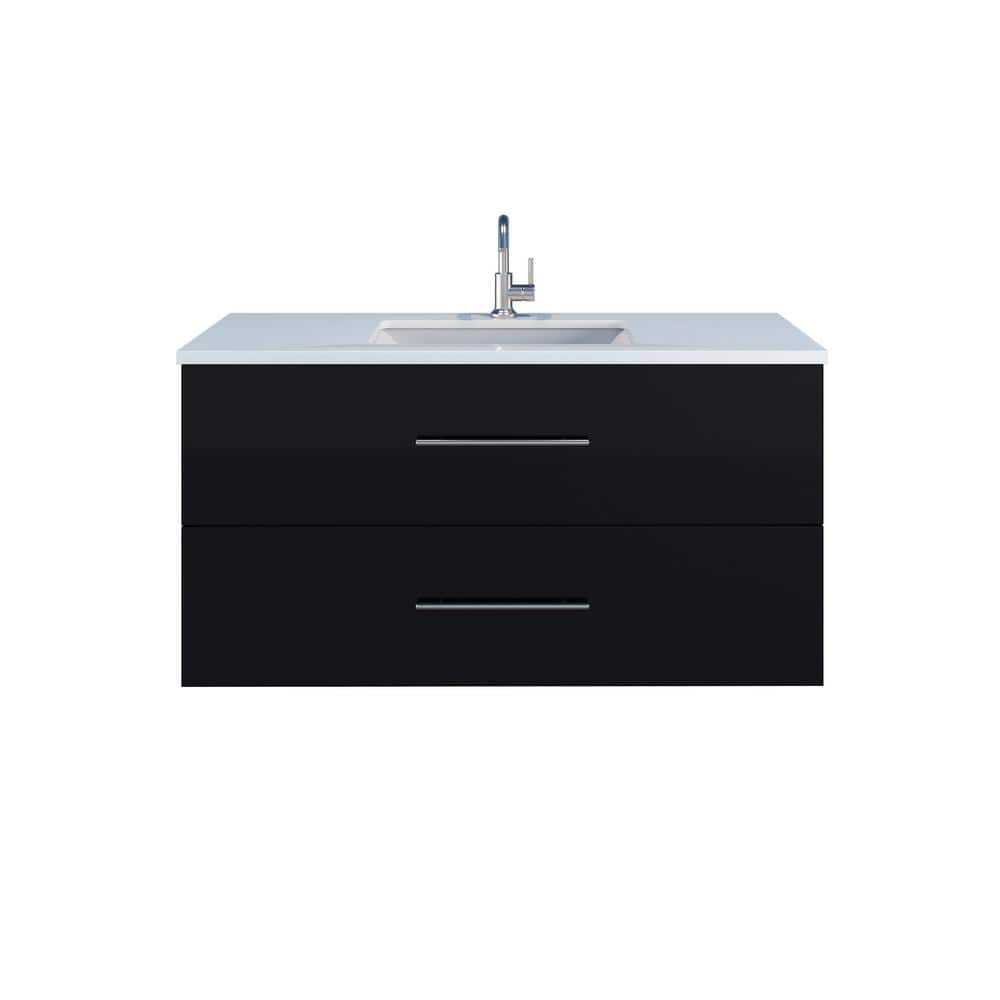 Napa 48"" W x 22"" D 21-3/8"" H Single Sink Bathroom Vanity Wall Mounted in Glossy Black with White Quartz Countertop -  VOLPA USA AMERICAN CRAFTED VANITIES, MTD-5248GB-1