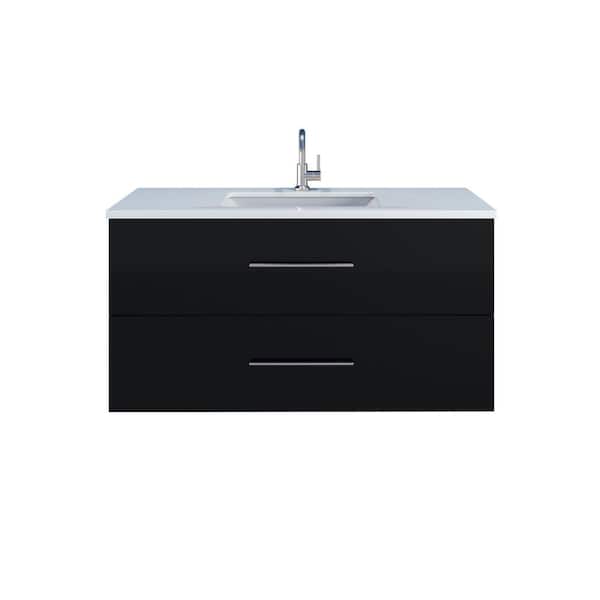 VOLPA USA AMERICAN CRAFTED VANITIES Napa 48" W x 22" D 21-3/8" H Single Sink Bathroom Vanity Wall Mounted in Glossy Black with White Quartz Countertop