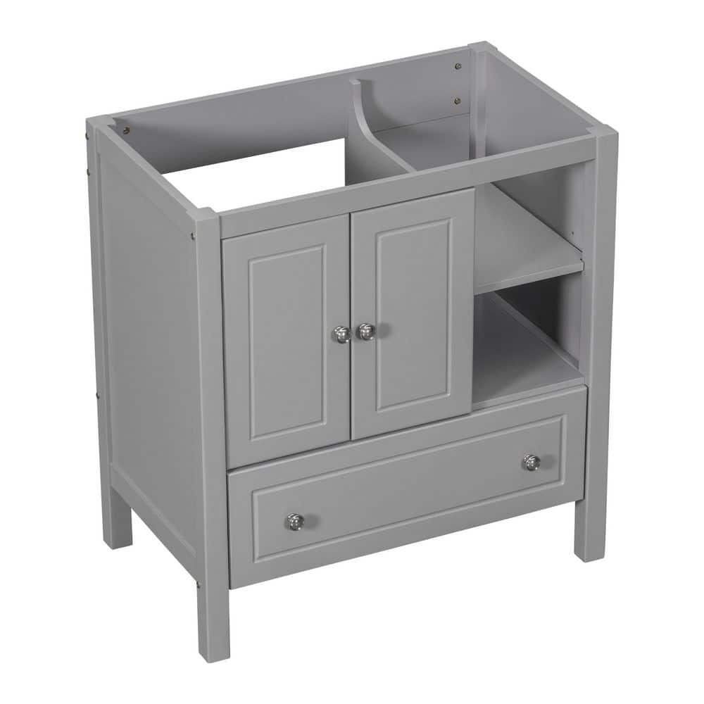 30" Gray Solid Wood Freestanding Bathroom Vanity with Drawer