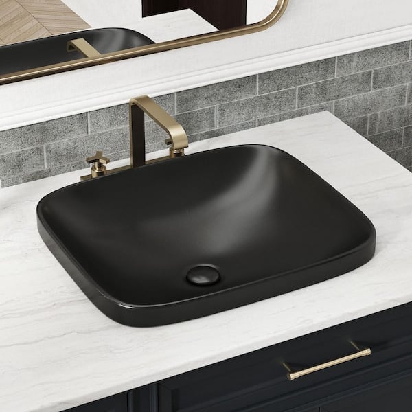 Semi Recessed Vessel Bathroom Sink 17 in. x 15 in. Matte Black Ceramic Bathroom Sink