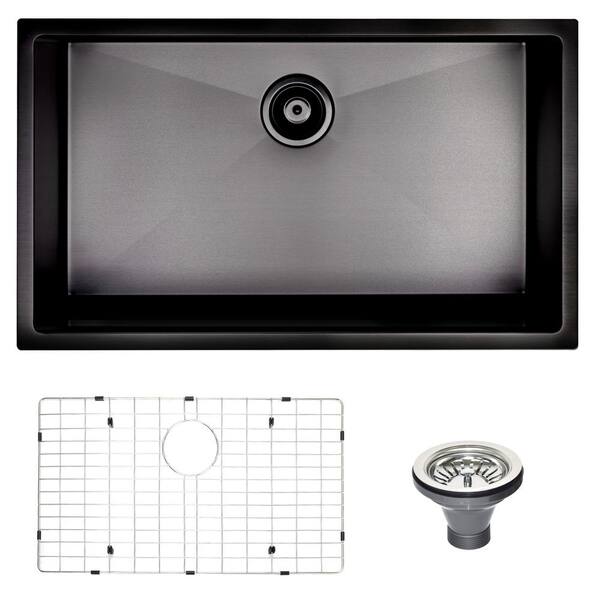 taholi Matte Black Stainless Steel 32 in. Single Bowl Undermount Kitchen Sink without Faucet