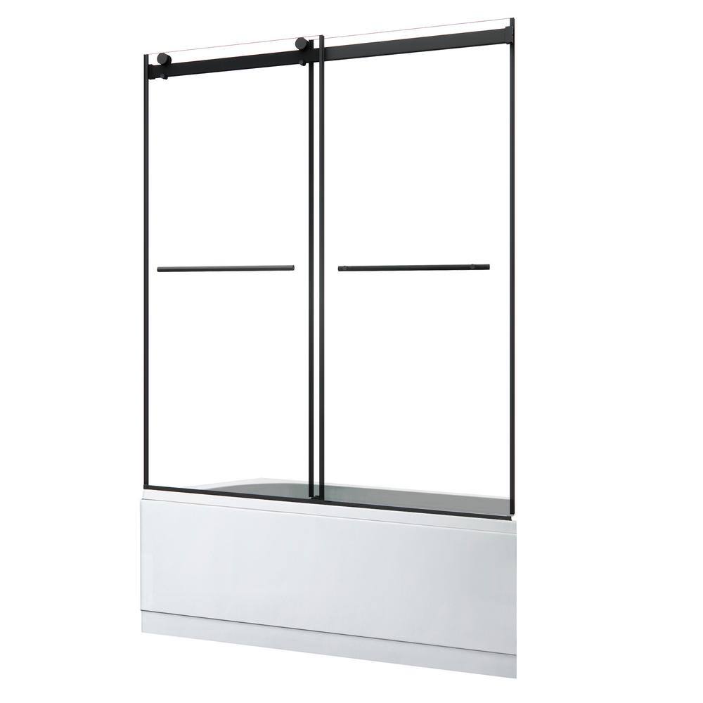Belizzi 60" Matte Black Frameless Tub Door with Clear Glass