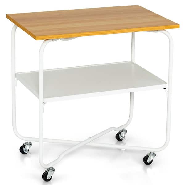 Gymax 2-Tier Folding Rolling Cart Kitchen Utility Cart Tool-Free Installing Natural