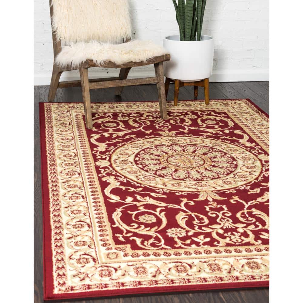 Burgundy Rectangular 9' x 12' Stain-Resistant Synthetic Area Rug