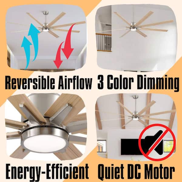 84 in. Brown plus Brushed Nickel Lowe Profile Ceiling Fan with Light, Downrod Mount