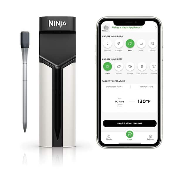 NINJA Waterproof Pro Chef Wireless Indoor and Outdoor Bluetooth Long Range App Connection, Flareup Resistant, Meat Thermometer