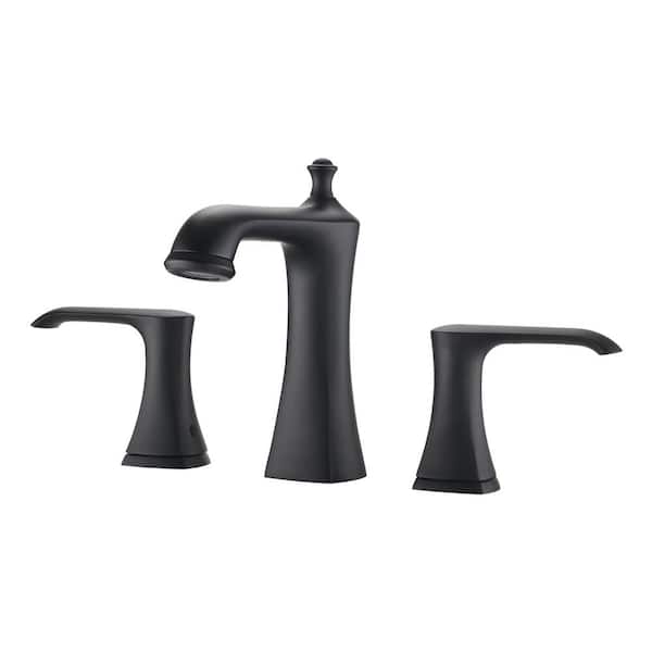 Miscool Oberlin 8 in. Widespread Double Handles 3-Holes Mount Bathroom Sink Faucet in Matte Black