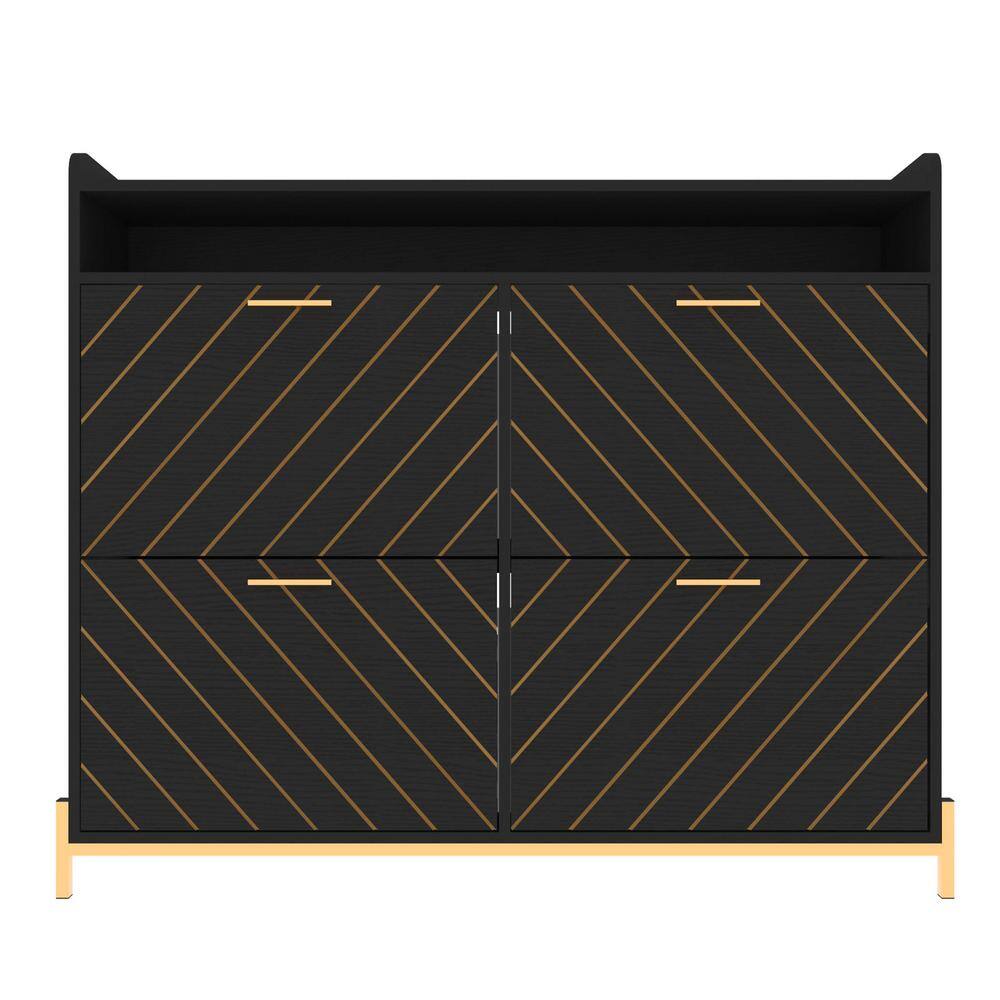 45.6 in. W x 9.4 in. D x 38.9 in. H Black Linen Cabinet Shoe Cabinet with 4