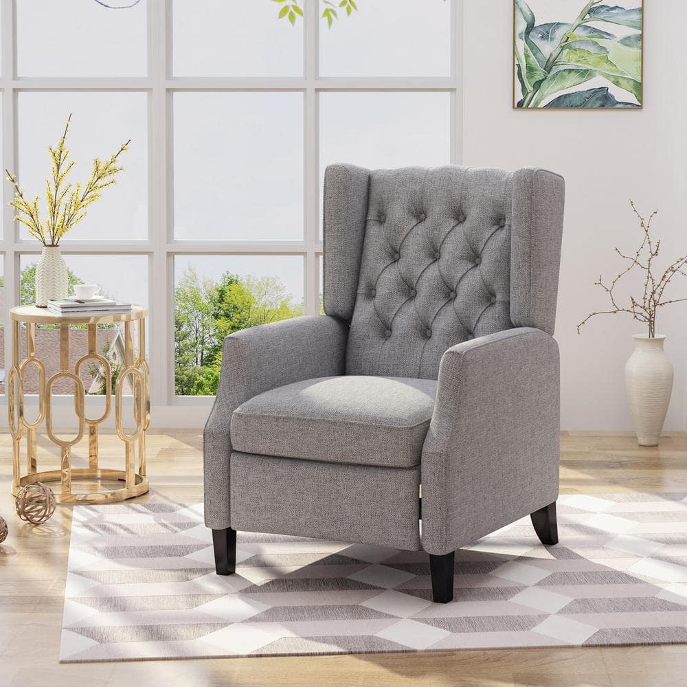 Gray Handcrafted Wingback Recliner with Tufted Upholstery