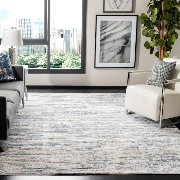 Amelia Ivory/Blue 10 ft. x 14 ft. Abstract Striped Area Rug