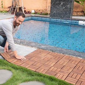 1 ft. x 1 ft. Square Interlocking Acacia Wood Quick Patio Deck Tile Outdoor Checker Pattern Flooring Tile (30 Per Box)
