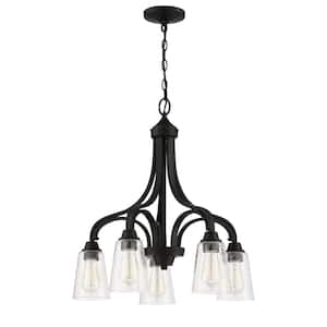 Grace 5-Light Down Espresso Finish with Seeded Glass Transitional Chandelier for Kitchen/Dining/Foyer, No Bulbs Included
