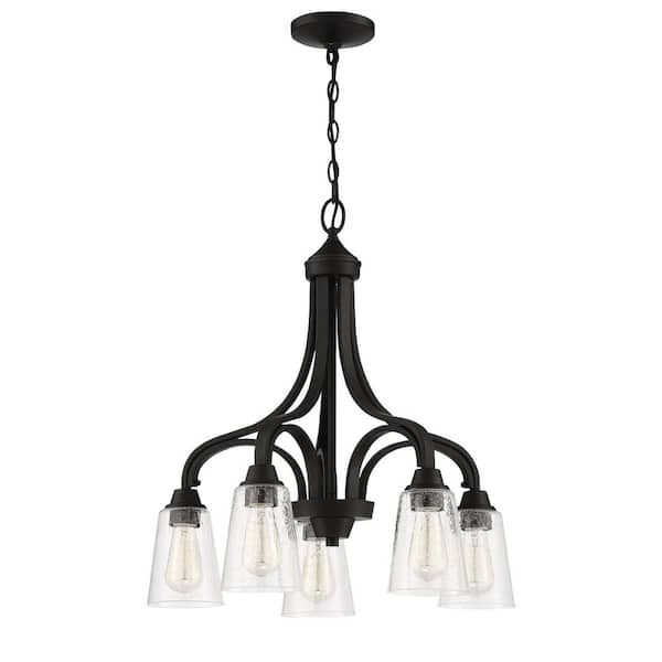 CRAFTMADE Grace 5-Light Down Espresso Finish with Seeded Glass Transitional Chandelier for Kitchen/Dining/Foyer, No Bulbs Included