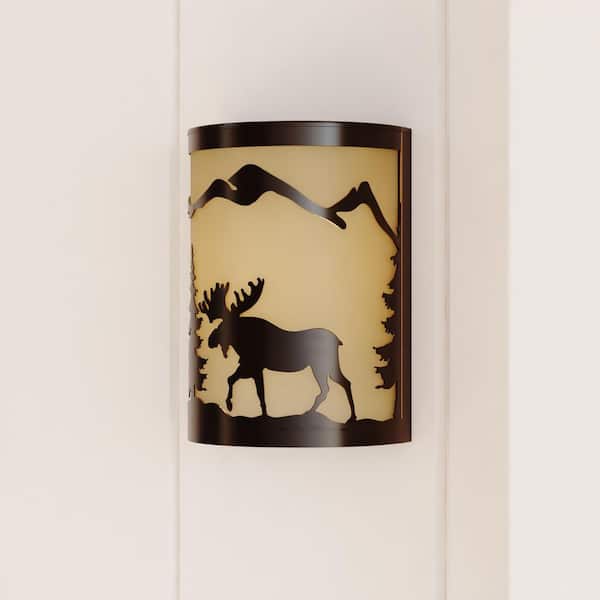 Yellowstone 1-Light Bronze Rustic Moose Tree Flush Indoor Outdoor Wall Sconce