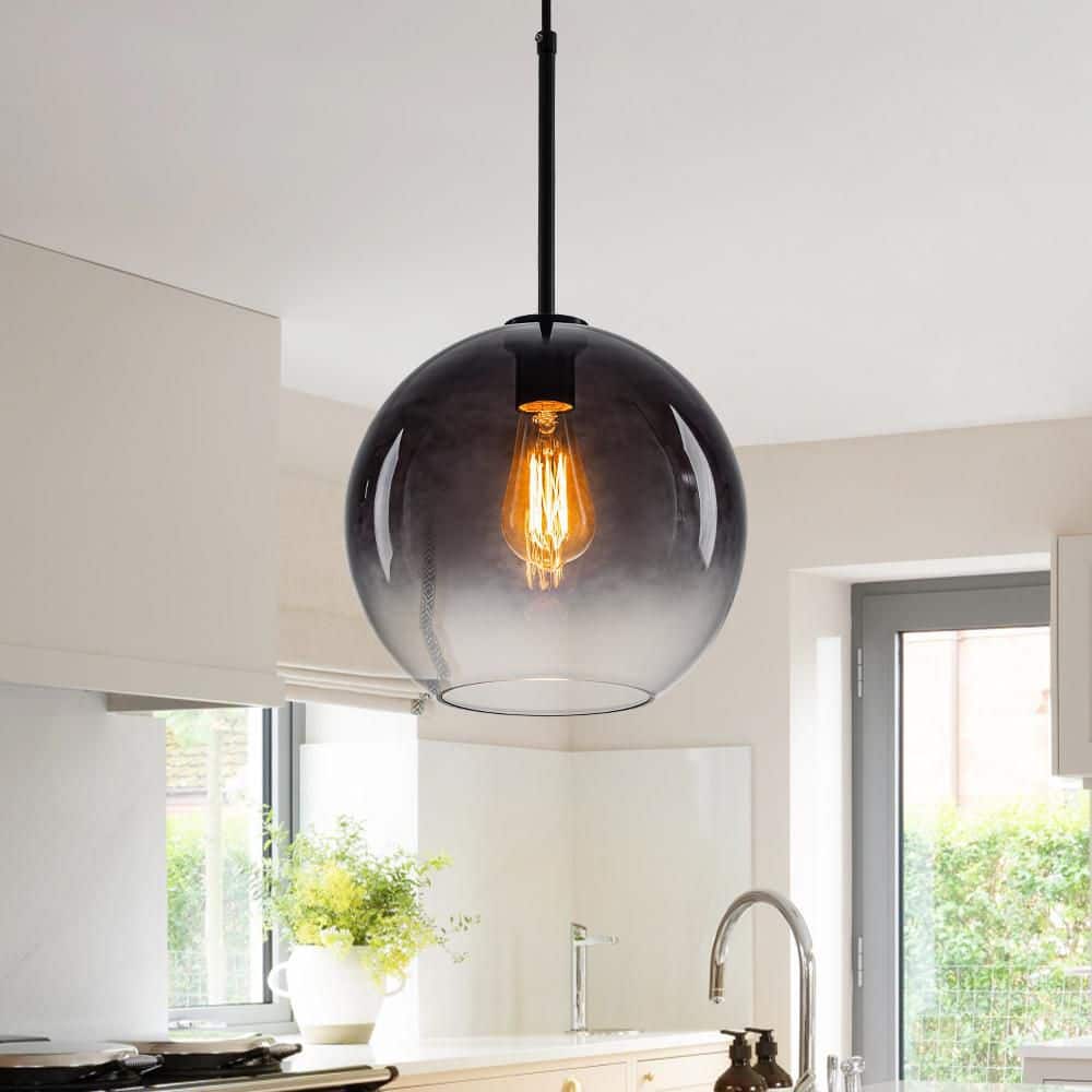 Aero Globe 1-Light Black Gray Moderne Pendant with Smoked Seeded Glass Shade price history on PriceWatchPro
