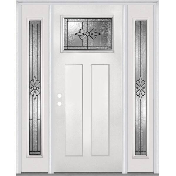 MMI Door 60 in. x 80 in. Dahlia Right-Hand Inswing Craftsman 1-Lite Decorative Primed Fiberglass Prehung Front Door w/ Sidelites