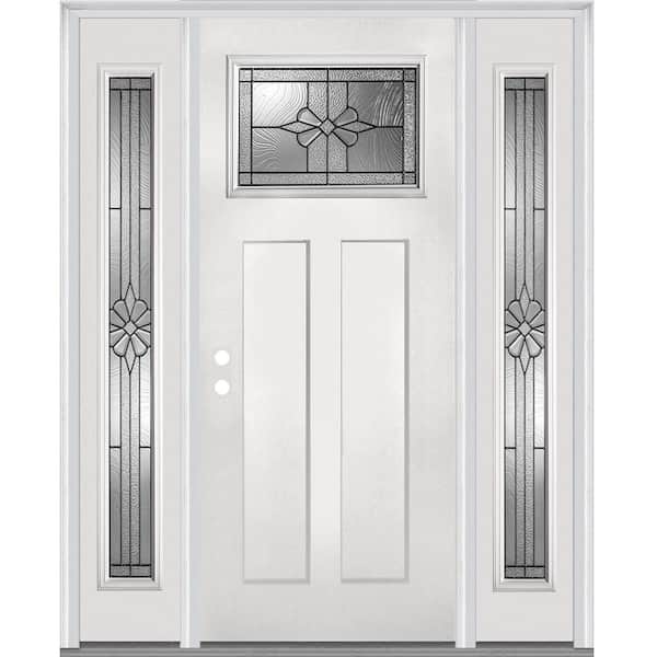 MMI Door 64 in. x 80 in. Dahlia Right-Hand Inswing Craftsman 1-Lite Decorative Primed Fiberglass Prehung Front Door w/ Sidelites