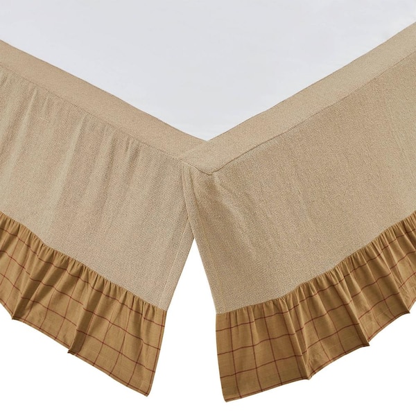 Connell 16 in. Ruffled Red Tan Windowpane Queen Bed Skirt