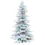 7.5-ft. Pre-Lit Mountain Pine Snow Flocked Artificial Christmas Tree, Multi-Color LED Lights