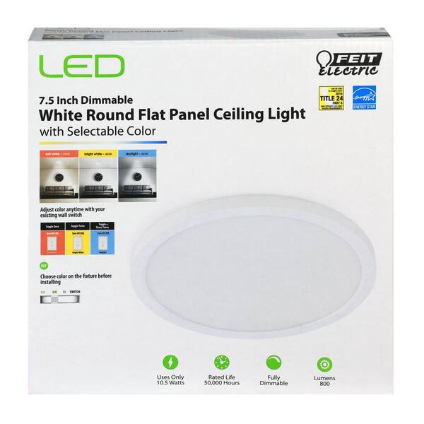Feit Electric 7 5 In 12 Watt Title 24 Dimmable White Integrated Led Round Flat Panel Ceiling Flush Mount With Color Change Cct 74206 Ca V2 The Home Depot - Feit Electric Led Ceiling Light