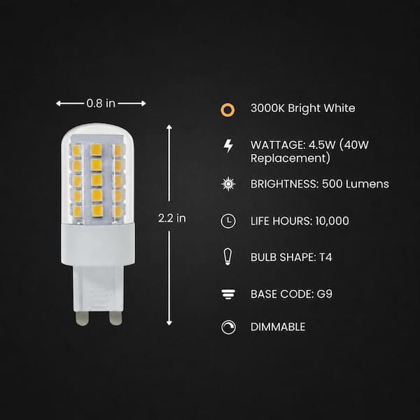 40-Watt Equivalent T4 Dimmable G9 Bi-Pin LED Light Bulb, Warm White 3000K (12-Pack)
