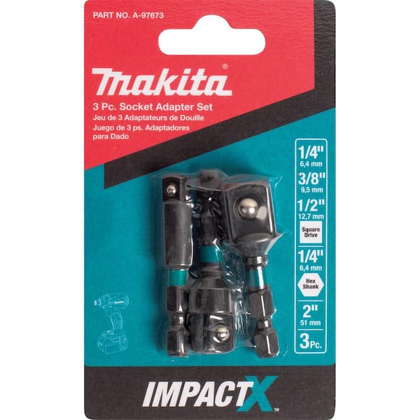 Details about   New Makita Impactx 3 Pc 2″ Socket Adapter Set A-97673 1 Pack