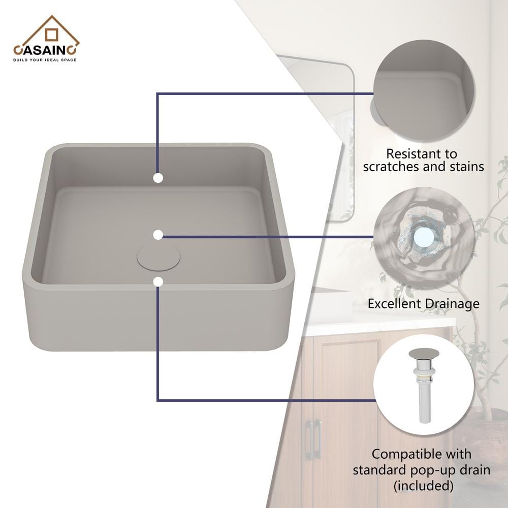 Taupe Clay 15.35'' Ceramic Square Above-Counter Bathroom Sink