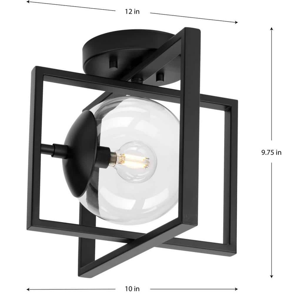 Matte Black Nickel Globe 12" Modern Semi-Flush Mount Light