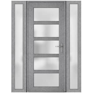 60 in. x 80 in. Left-Hand/Inswing 2 Sidelights Frosted Glass Grey Ash Steel Prehung Front Door with Hardware