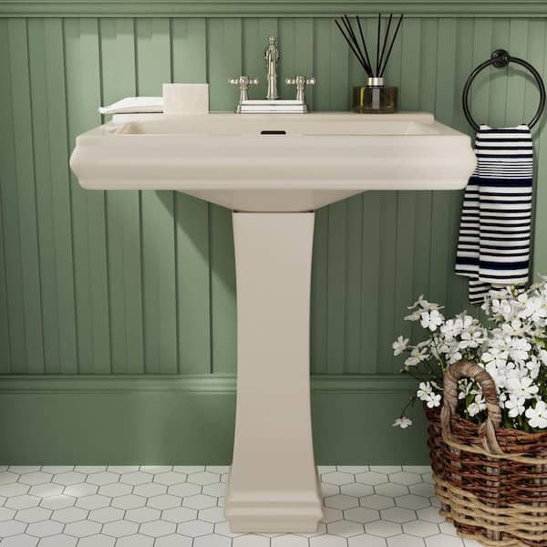 26.4 in. W x 19.7 in. D Rectangular Vitreous China Bathroom Pedestal Sink in Bone with 4 in. Centerset Faucet Holes