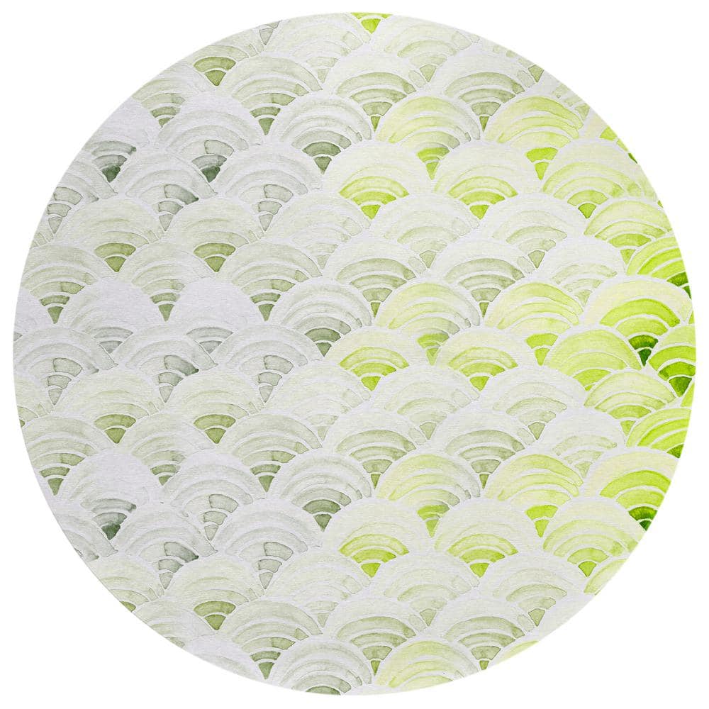 Surfside Green 8 ft. x 8 ft. Geometric Indoor/Outdoor Area Rug