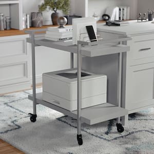 31.75 in. Wide Gray/Brushed Nickel 2-Shelf Cart Bookcase
