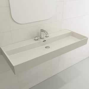Milano Biscuit 47.75 in. 3-Hole Wall-Mounted Fireclay Rectangular Vessel Sink with Overflow