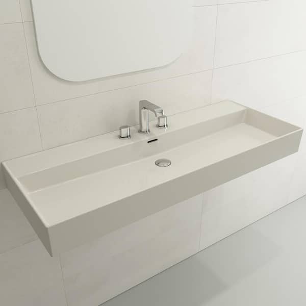 BOCCHI Milano Biscuit 47.75 in. 3-Hole Wall-Mounted Fireclay Rectangular Vessel Sink with Overflow
